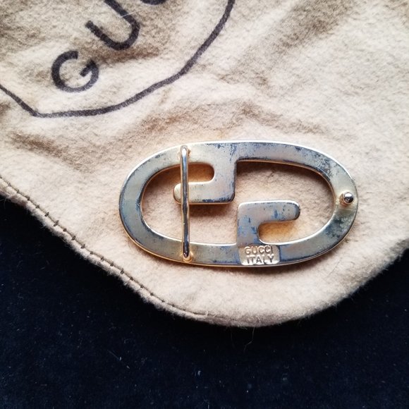 VINTAGE GOLD & SILVER GUCCI GG LOGO BELT BUCKLE for 1 1/4 inch belt